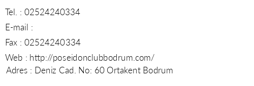 Poseidon Club Bodrum telefon numaralar, faks, e-mail, posta adresi ve iletiim bilgileri